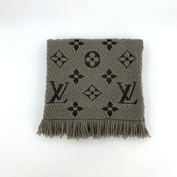 Louis Vuitton Gray-Brown Logo Monogram Wool Tassel Scarf - Picture 1 of 9